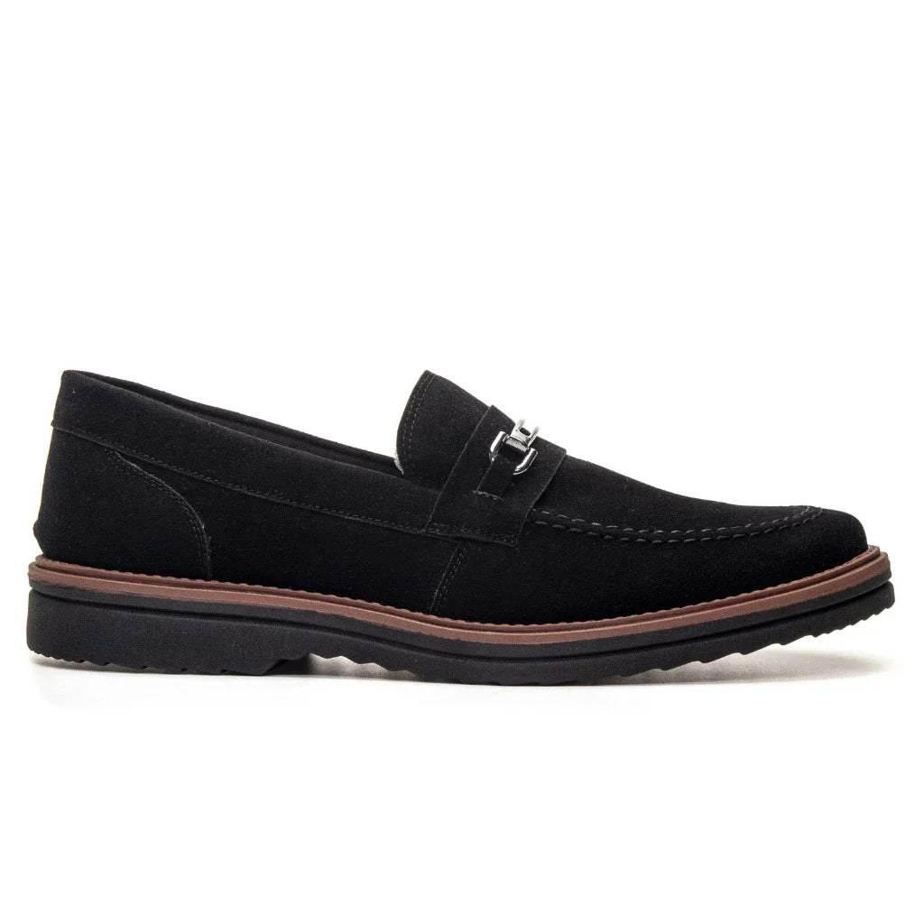 Sapato Loafer Mocassim Couro Nobock Camurça Aveludado Sport Fino com Fivela