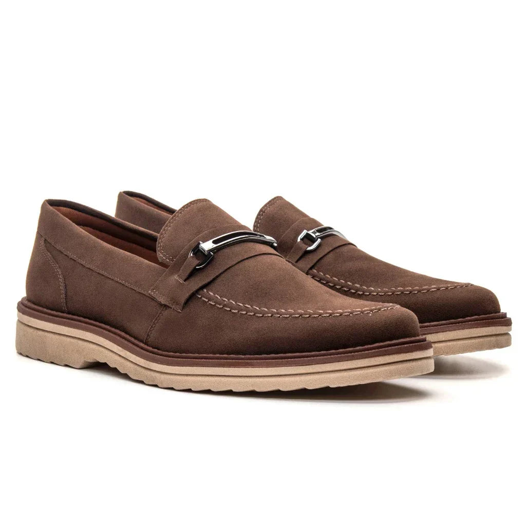 Sapato Loafer Mocassim Couro Nobock Camurça Aveludado Sport Fino com Fivela
