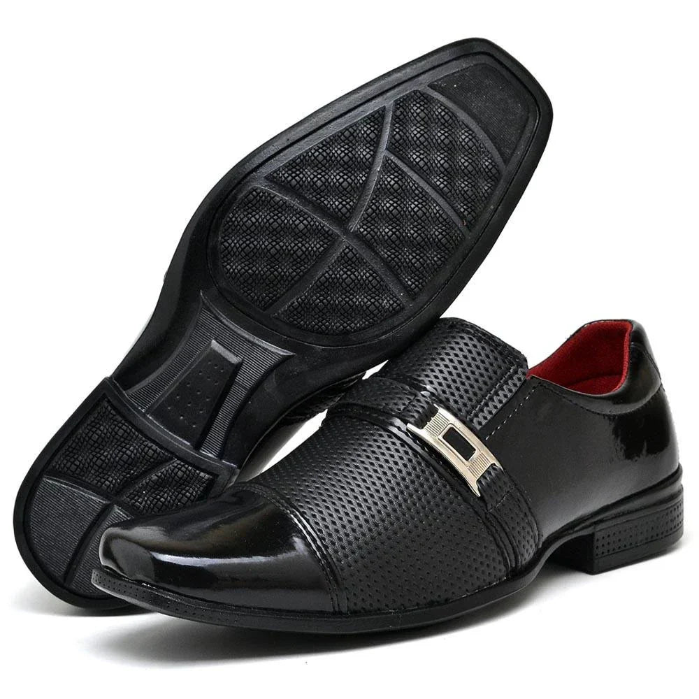 Sapato Social Masculino Preto Verniz de Fivela Elegante